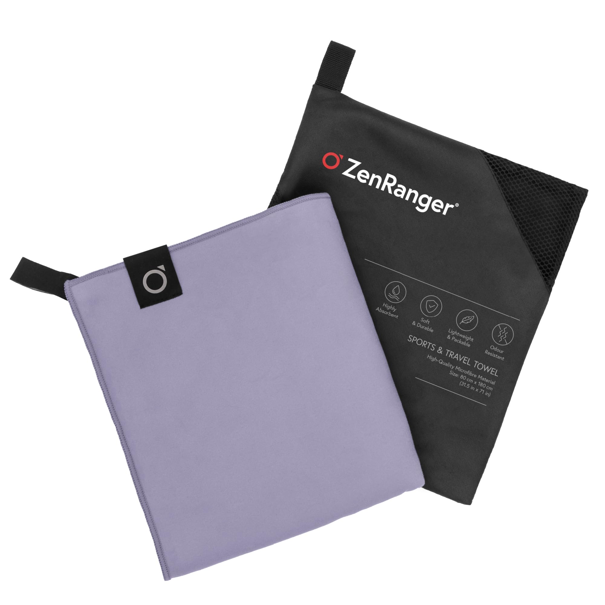 ZenRanger Microfibre Travel & Sports Towel (180 cm x 80 cm) – Highly Absorbent, Soft & Durable, Lightweight & Packable, Odour Resistant – for Camping, Hiking, Beach, Yoga, Swimming (Soft Lavender)