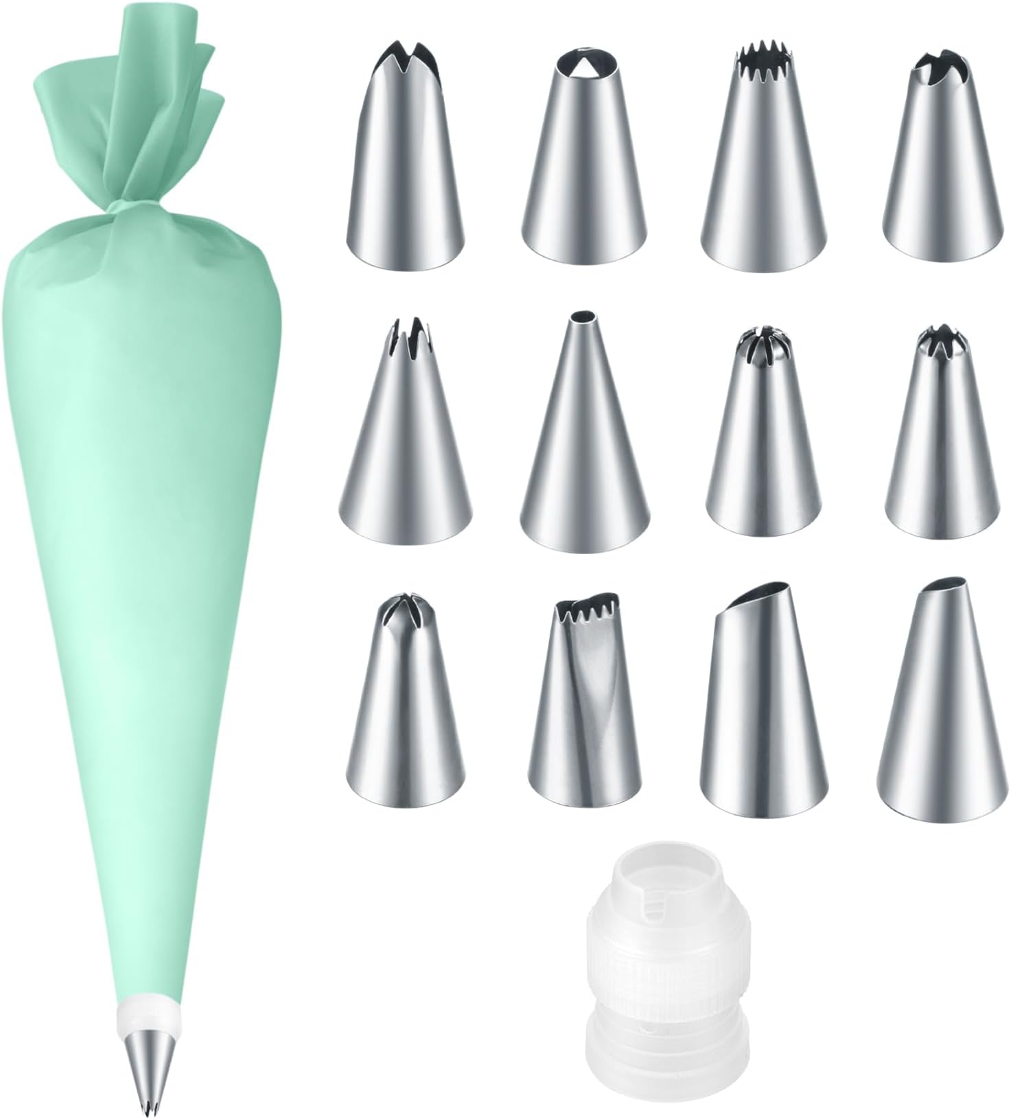Baking Kit Cake Decorating Set: 12 Stainless Steel Icing Nozzles + Couplers, Piping & Icing Bags for Cake & Cupcake Decoration