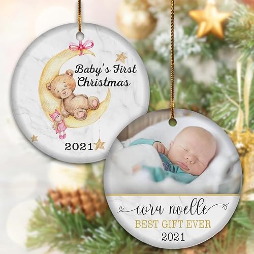 Vista 28 de TM TEEMAN Adorno de Navidad para bebé 2024, adorno personalizado de primera Navidad con foto, recuerdo de la primera Navidad del bebé, adorno Bebé 12
