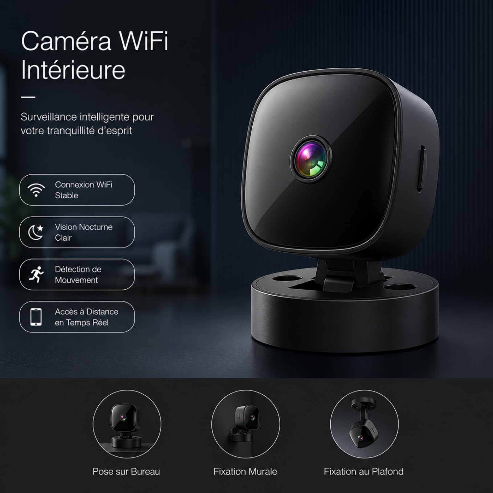 Générique Mini kamera bezpieczeństwa Wi-Fi, bezprzewodowy nadzór wewnętrzny 1080P