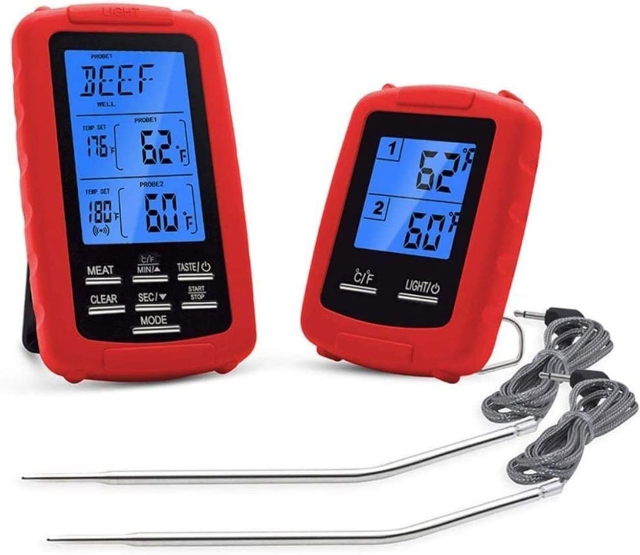 Termómetro de Carne de alimentación de Cocina Digital Remoto inalámbrico con sonda Dual for la Parrilla de Fumadores Barbacoa Termómetro