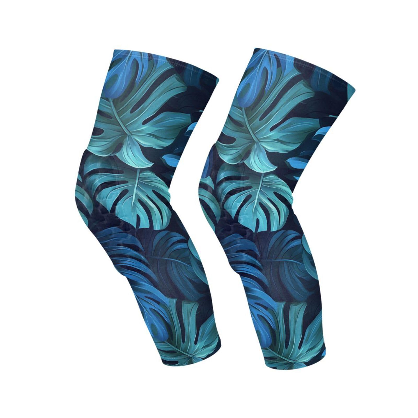 JUNZAN Tropical Monstera Teal Turquoise Basketball Knee Pads for Youth Kids Wrestling Knee Pads with Sleeves Sport Kneepads for Volleyball Football