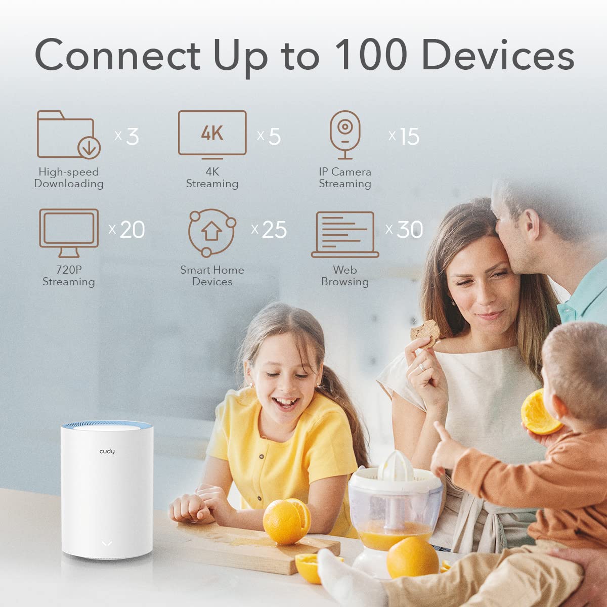 Cudy AC1200 Whole Home Mesh Lot de 1 routeurs WiFi Double Bande AC1200, Extension de portée, VPN, DNS au-Dessus TLS, IPv6, DDNS, M1200