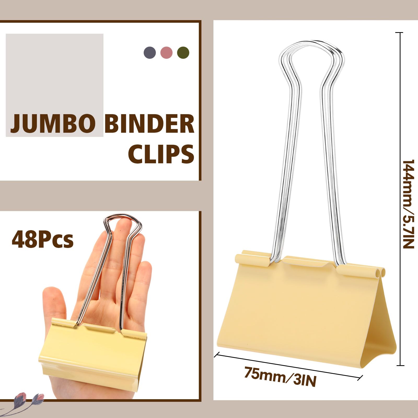 Jetec Jumbo-Binder-Clips, 7,6 cm, extra groß, bunt, groß, strapazierfähig, Metall, riesig, große Papierklemmen für Büro und Zuhause, Organisation, Küche, Lebensmittelbeutel, Zeichnen, 48 Stück