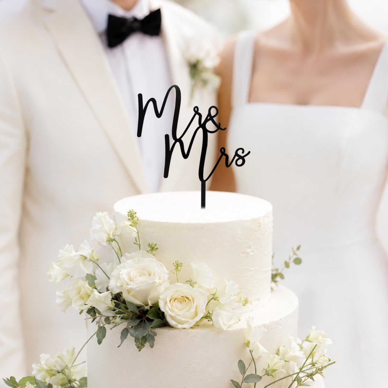 Mr & Mrs - Decoración acrílica negra para tartas de novia y novio, decoración de boda (diseño 02)