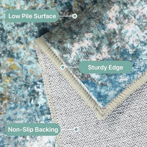 Area Rugs 10x14 Machine Washable Rug for Bedroom Living Room Dining Room, Large Modern Abstract Soft Rugs, Indoor Low Pile Carpet with Non Slip Rubber Backing, Abstract Blue Green
