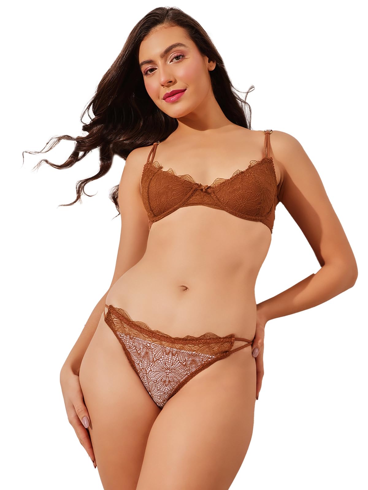 clovia Women's Non-Padded Underwired Lace Bra & Lace Bikini Set-picture-18