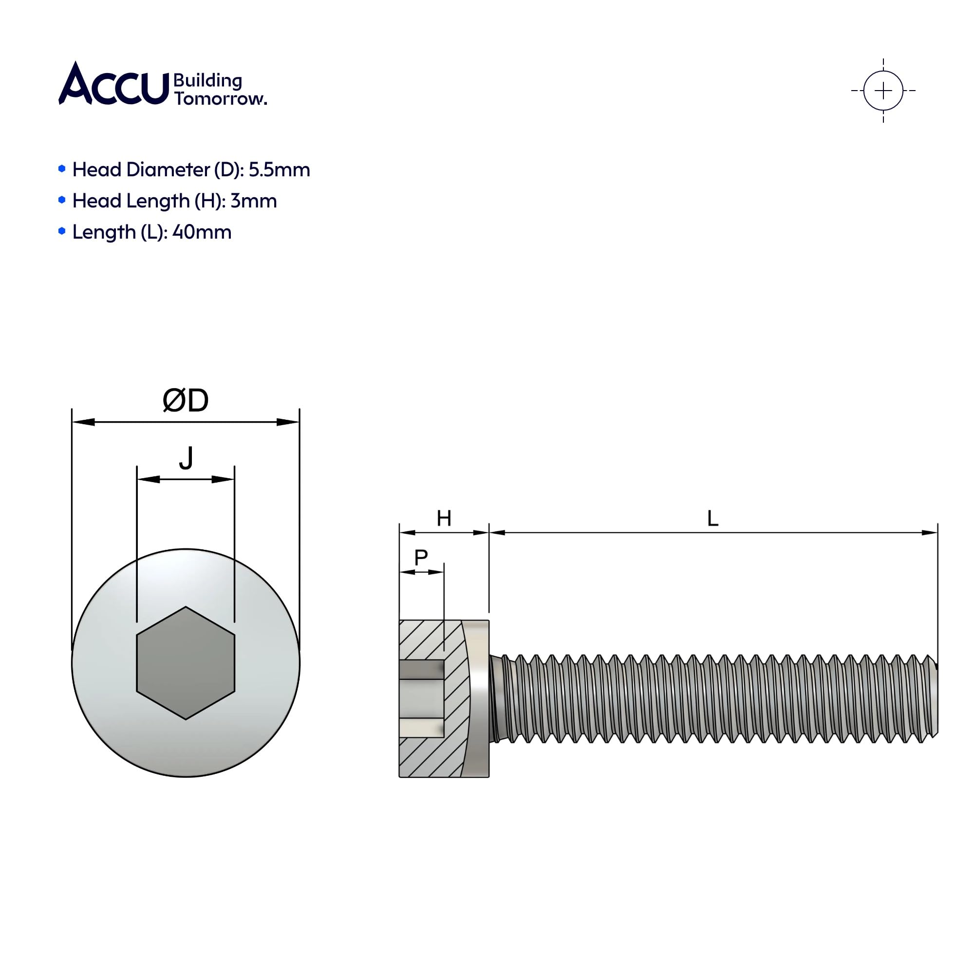 Accu - M3 x 40mm Cap Head Screws (DIN 912) - Stainless Steel (A2) (Pack of 50) - Image 4