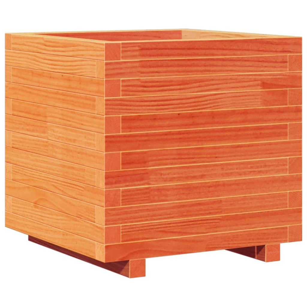 Macetero de madera de pino, 50 x 50 x 49,5 cm, marrón cera, madera maciza, bancal alto, jardín de hierbas, jardín urbano para jardín, balcón y terraza