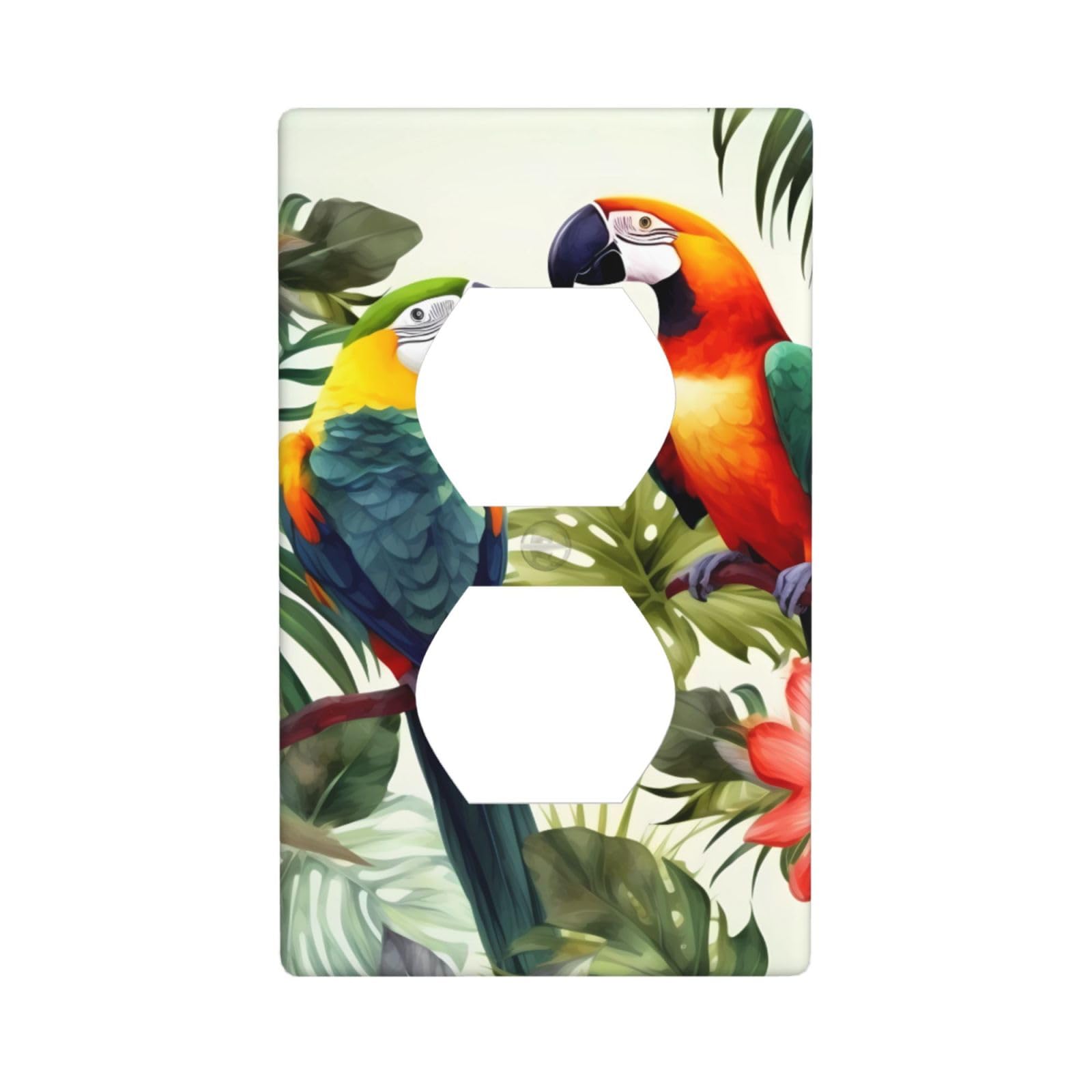 Toucans Parrot palm tree leaves Wall Plate, Duplex Outlet Cover 1-Gang Decorative Light Switch Covers, Unbreakable Polycarbonate Faceplates Electrical Receptacle Plug Covers, Screws Included