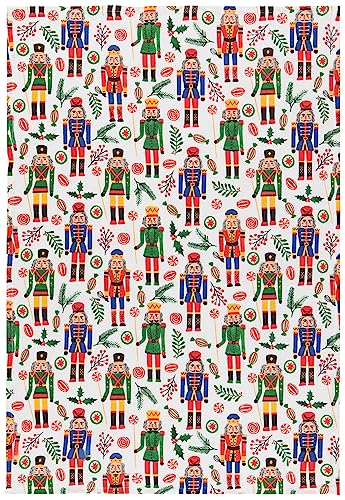 Image of Now Designs Floursack Kitchen Towels Quick Dry Cotton Hand Towel Set, 3 Count, Christmas Nutcracker, 20 x 30 in