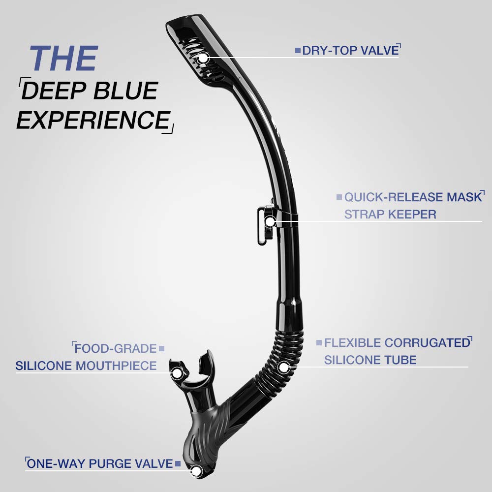 OMID Dry Snorkel, EasyBreath Free Diving Snorkel with Top Dry Valve