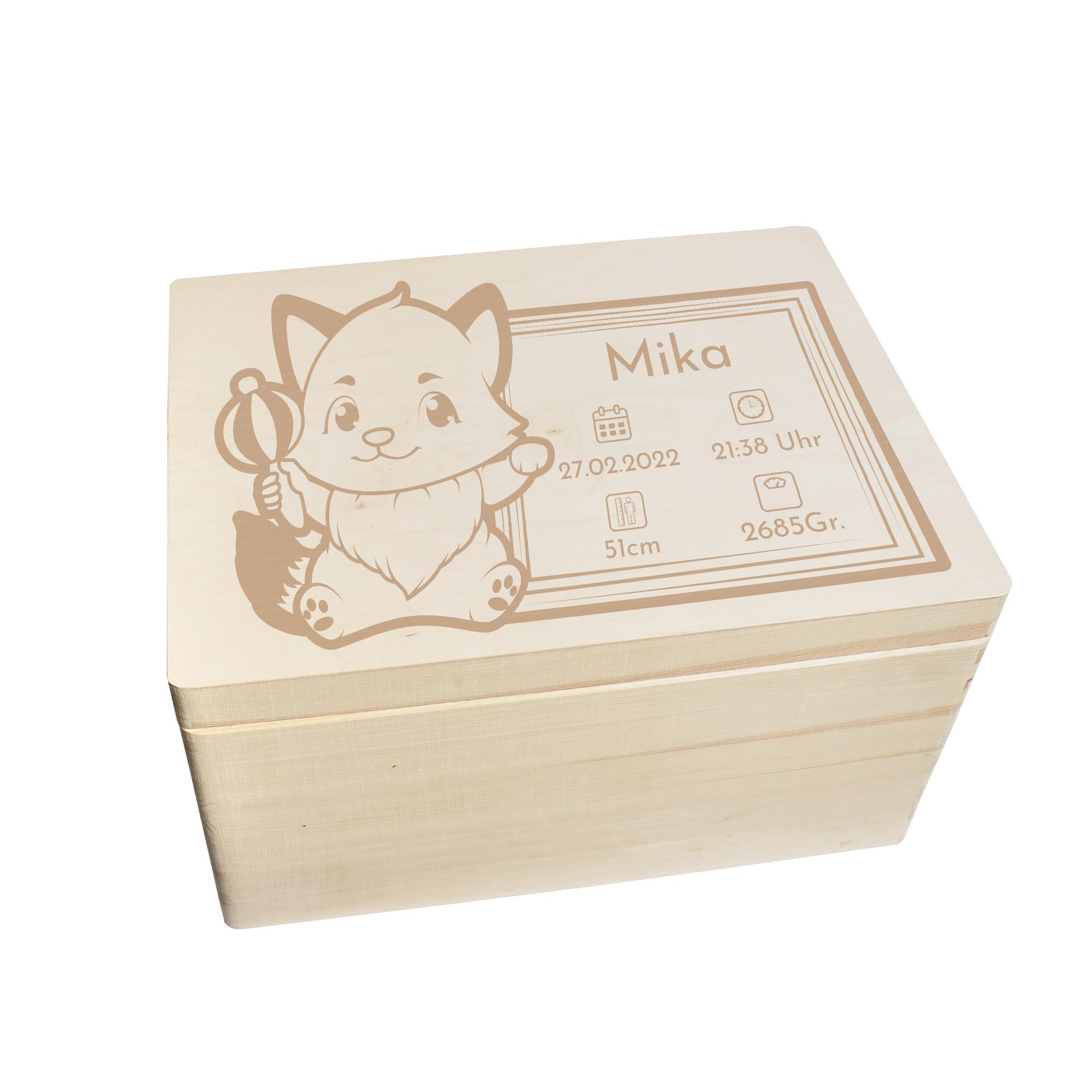Scatola dei ricordi personalizzata per neonati e bambini con incisione volpe, scatola in legno per bei ricordi, 40 x 30 x 23 cm