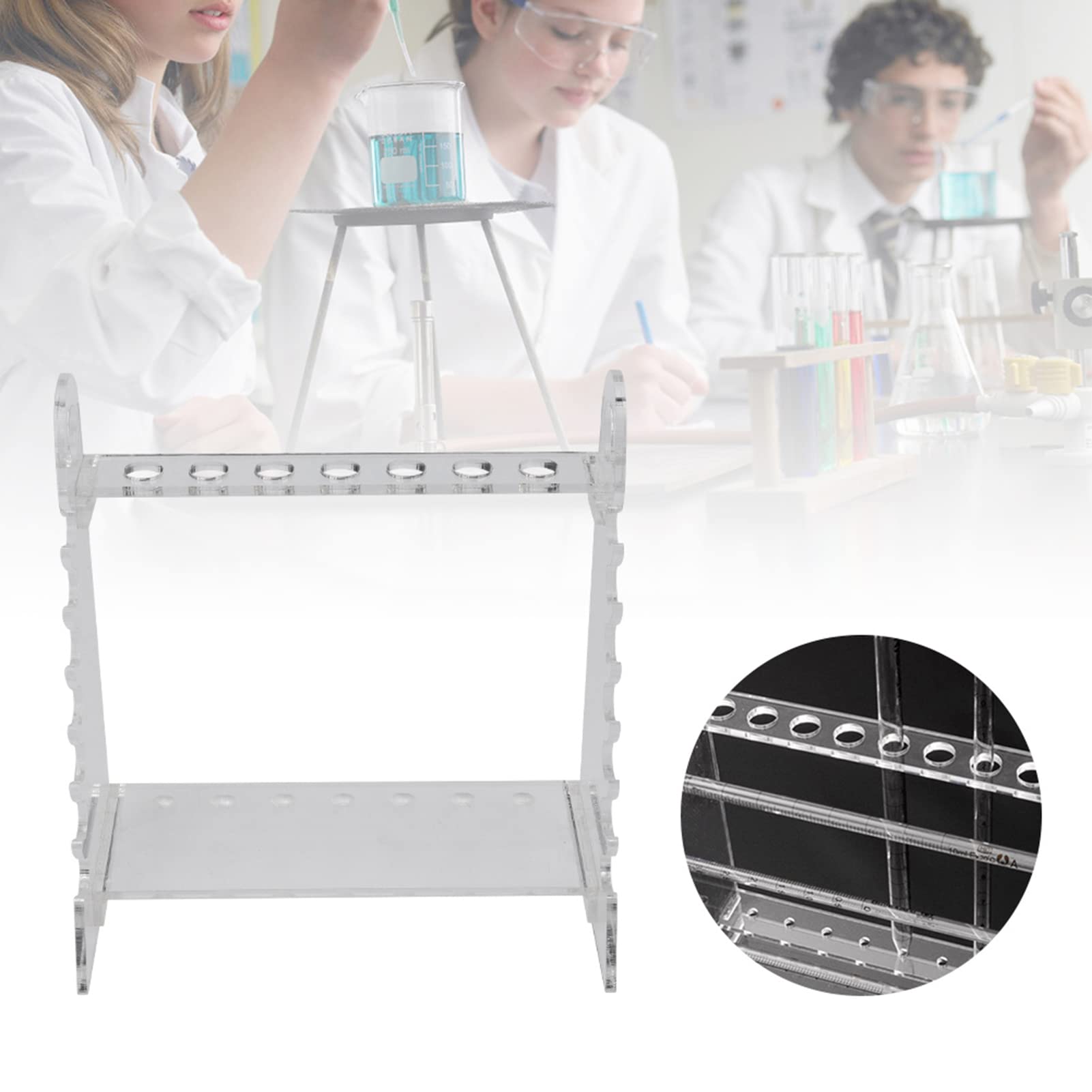 Pipette Rack Stand, Multiple Organic Glass Holder for Experiment, Trapezoid Design with 1.5cm Hole Diameter