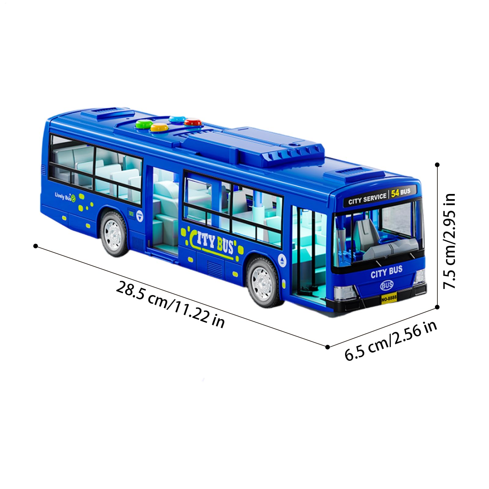 Genérico de para autobús Urbano - Autobús de eléctrico Grande de 28,5x6,5x7,5 cm | Vehículos de jugueteeducativos, Modelo de Coche Que Funciona con Pilas con música y luz, Puertas Que se Puede