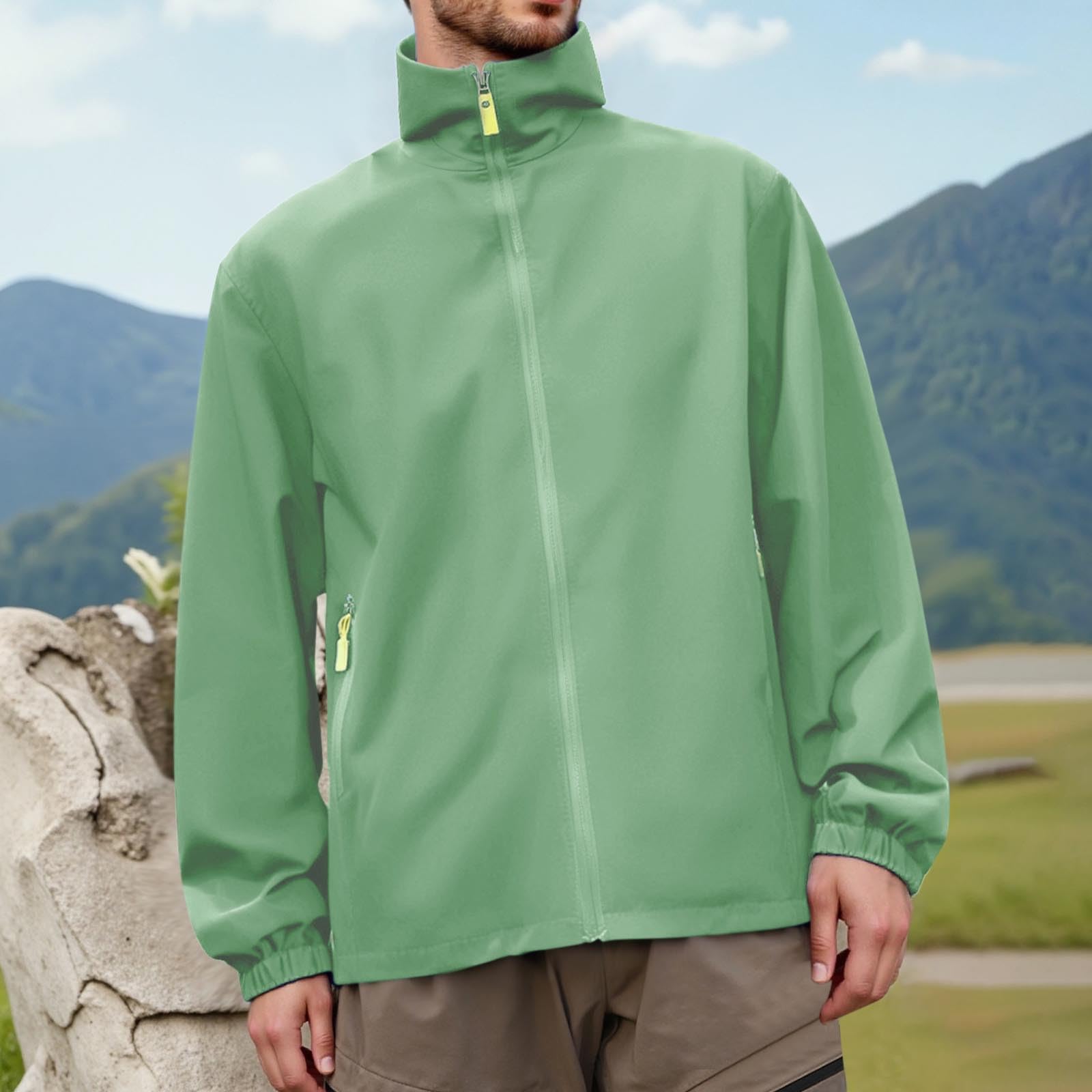 Generisch Chubasquero para hombre, cuello alto, fino, cortavientos, impermeable, cortavientos, chaqueta de entretiempo, chaqueta softshell, chaqueta de entrenamiento, chaqueta deportiva, chaqueta