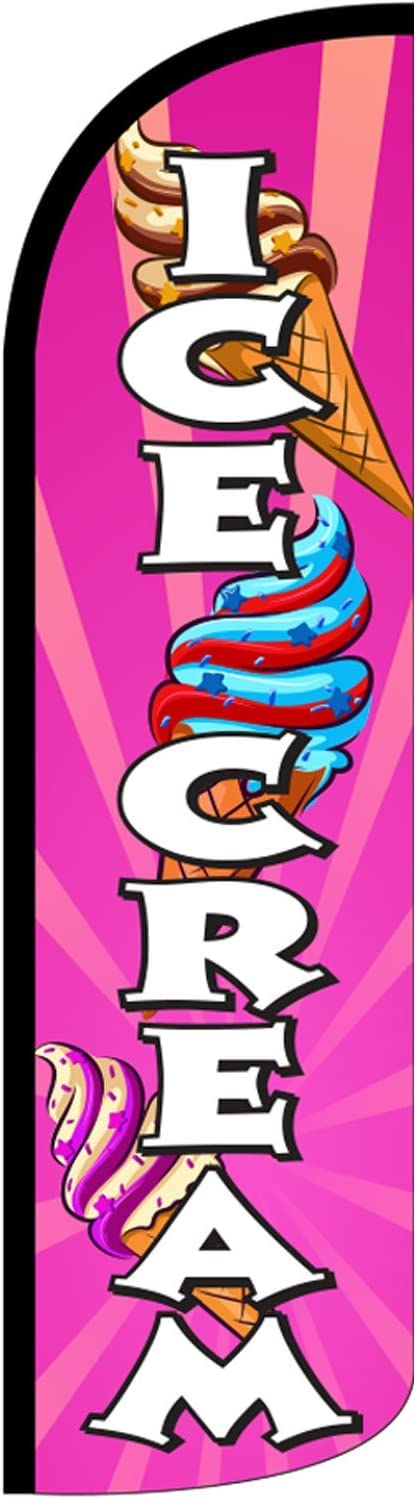 4 Less Co ICE CREAM Windless Swooper Flag Feather Banner Sign 3x11.5 ft Tall (Flag Only) pq80