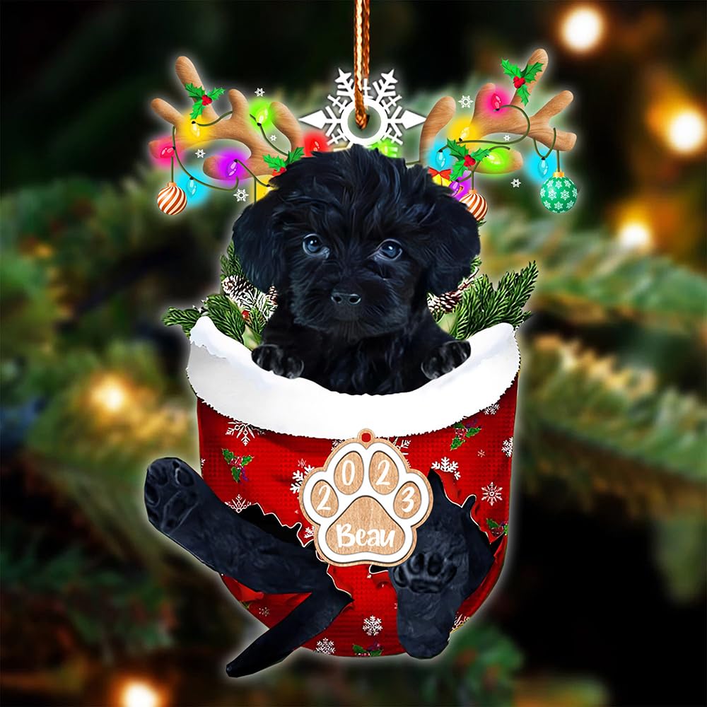 Amazon.com: Personalized Yorkie Poo Black in Snow Pocket Christmas