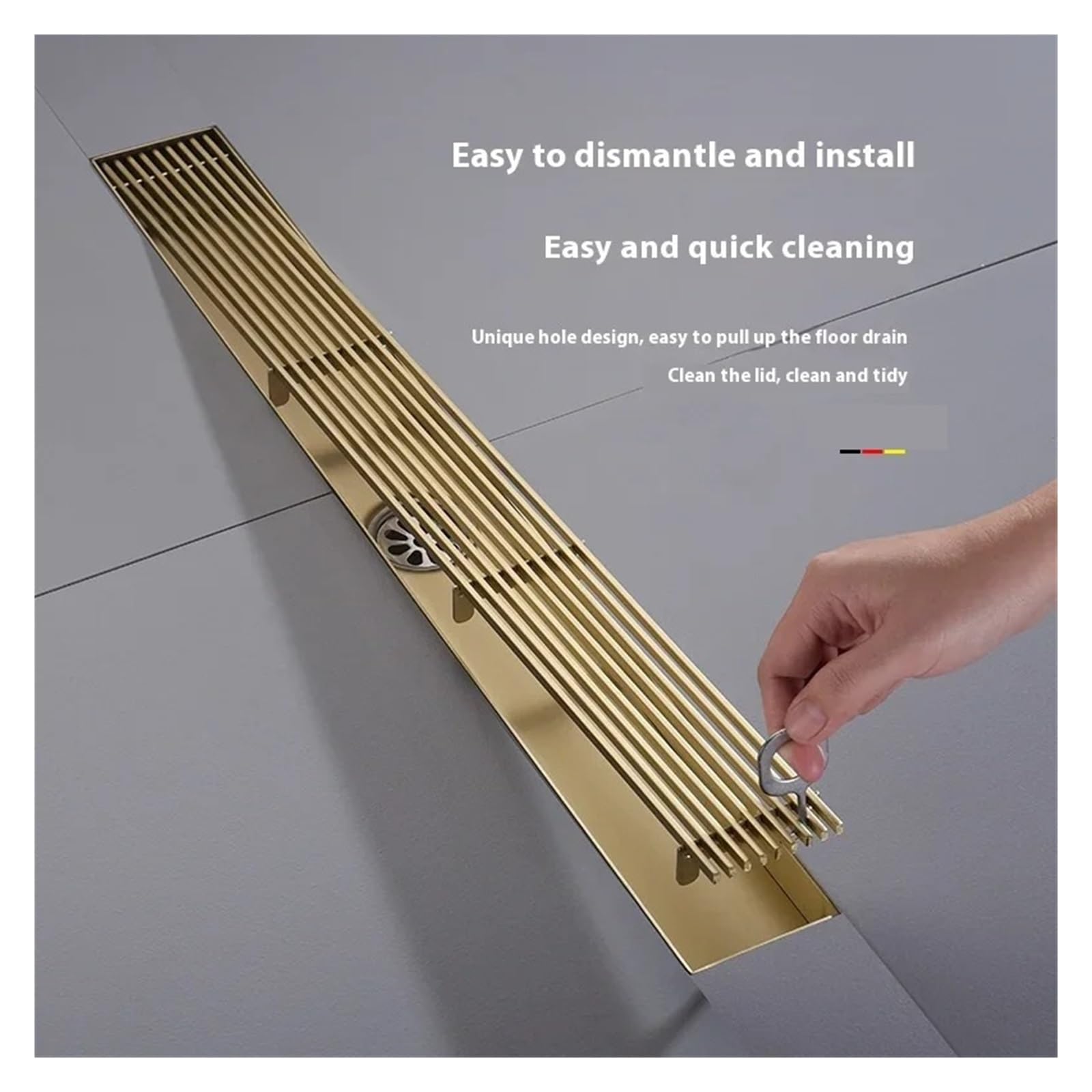 Desagüe Lineal para Ducha Rejilla de Drenaje for el Suelo la Ducha, Acero Inoxidable 304 Dorado, 8,5 CM Ancho, Largo Lineal Lateral extendido, 20x60cm(8.5X50cmB)