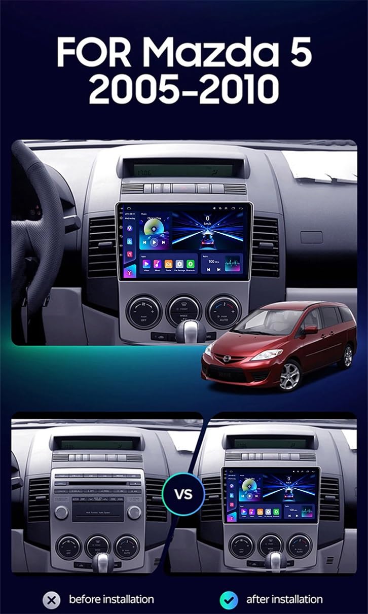 Android 14 Autoradio per Mazda 5 2 CR 2005-2010 Wireless CarPlay Android Auto Wifi Bluetooth Navigazione GPS/Radio RDS FM AM DSP/Schermo diviso ADAS DVR+ Controllo del volante(B20)