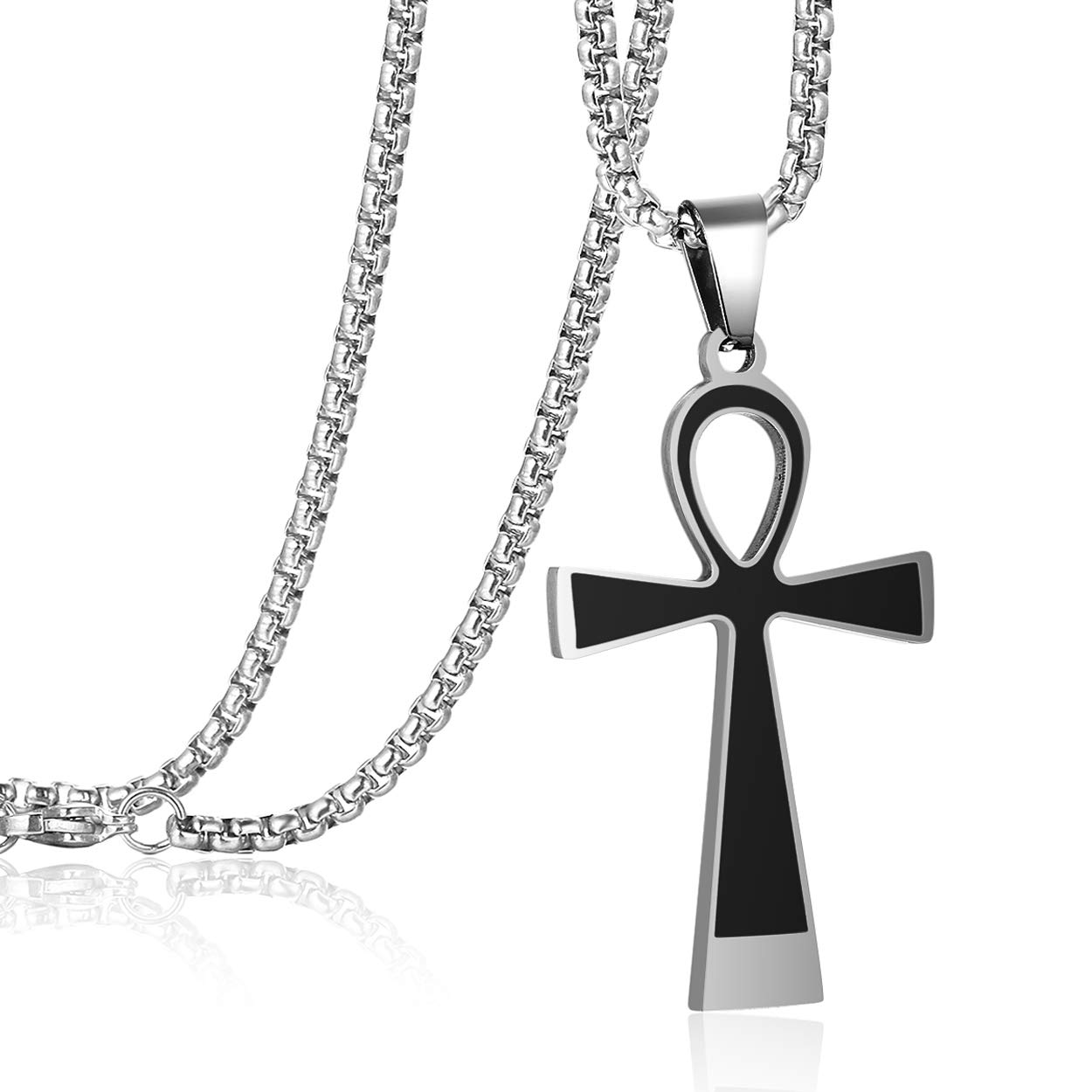 Rehoboth Ankh Ancient Egyptian Coptic Cross Pendant Necklace for Womens Mens 24 Inch Stainless Steel Chain Black Gold Silver