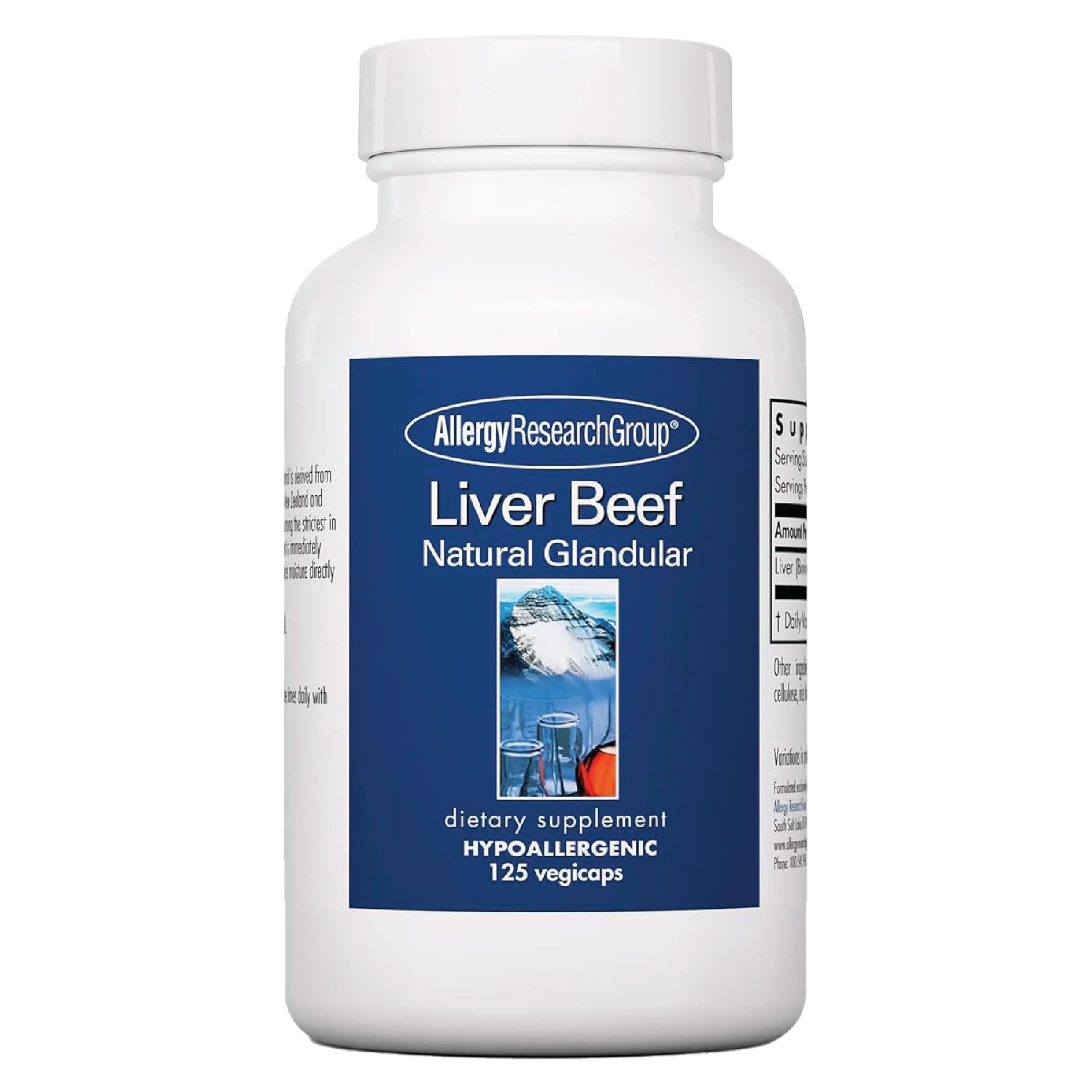 Allergy Research Group Beef Liver Supplement - Liver Function Support, Grass-fed Liver Capsules 1000mg, Glandular Liver Vitamins - 125 Count