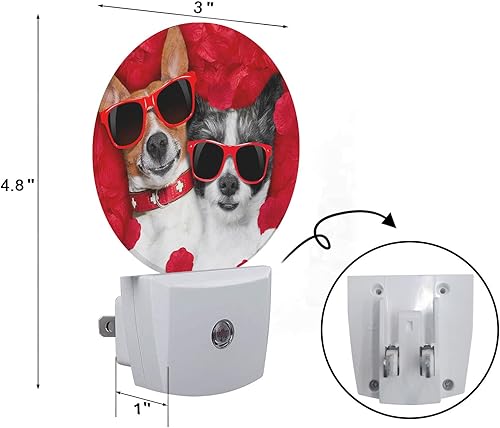 Miniatura 2 de Axayaz Luz nocturna enchufable para perros pareja con lentes de sol en pétalos de flor de rosa roja en el día de San Valentín lámpara LED automática