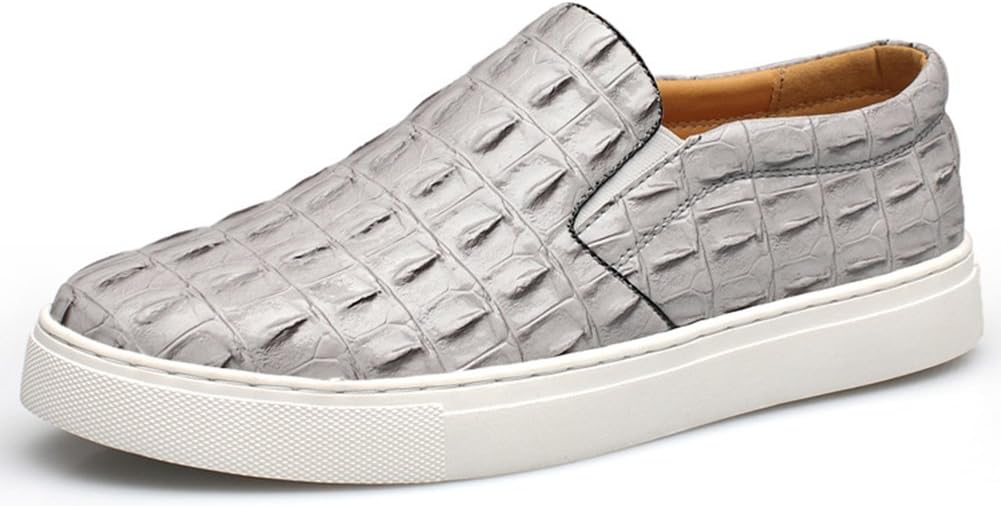 Men's Flat Slip On Breathable Leather Oxfords Shoes Gray 9 D(M) US