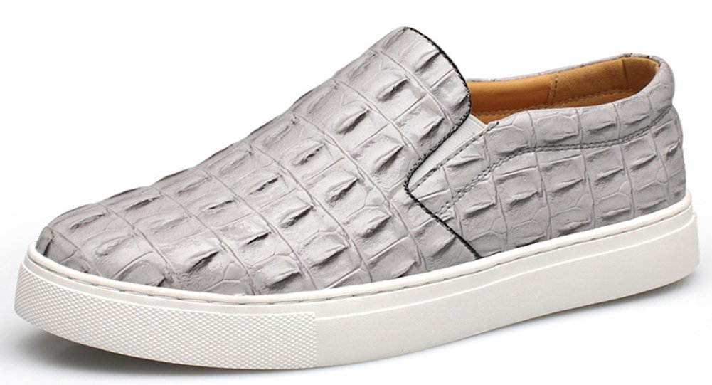 Men's Flat Slip On Breathable Leather Oxfords Shoes Gray 9 D(M) US