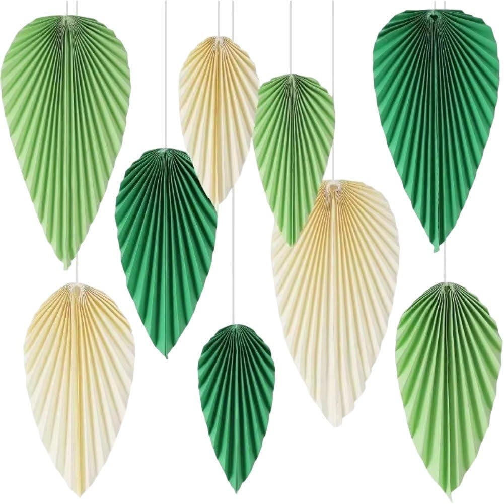 9 Pcs Paper Leaves Decorations Summer Paper Leaves Fans for Wall Hanging Paper Fans Party Decorations for Birthday Party Tropical Jungle Theme Party