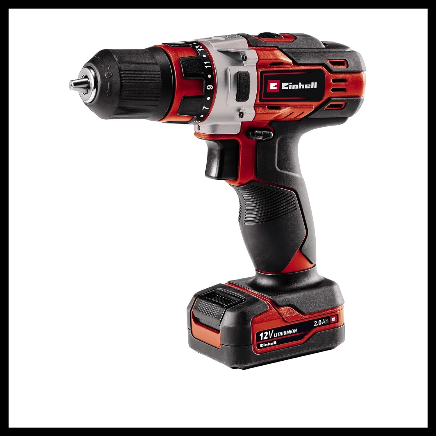 Einhell Akumulatorowa wiertarko-wkrętarka TE-CD 12/1 Li +22+CL (Li-Ion, 12V, maks. 30 Nm, 2-bieg. przekładnia, w tym 2 x akumulator 2,0 Ah, ładowarka, 22 cz. zestaw bit/wiertło, lampa akumulatorowa)