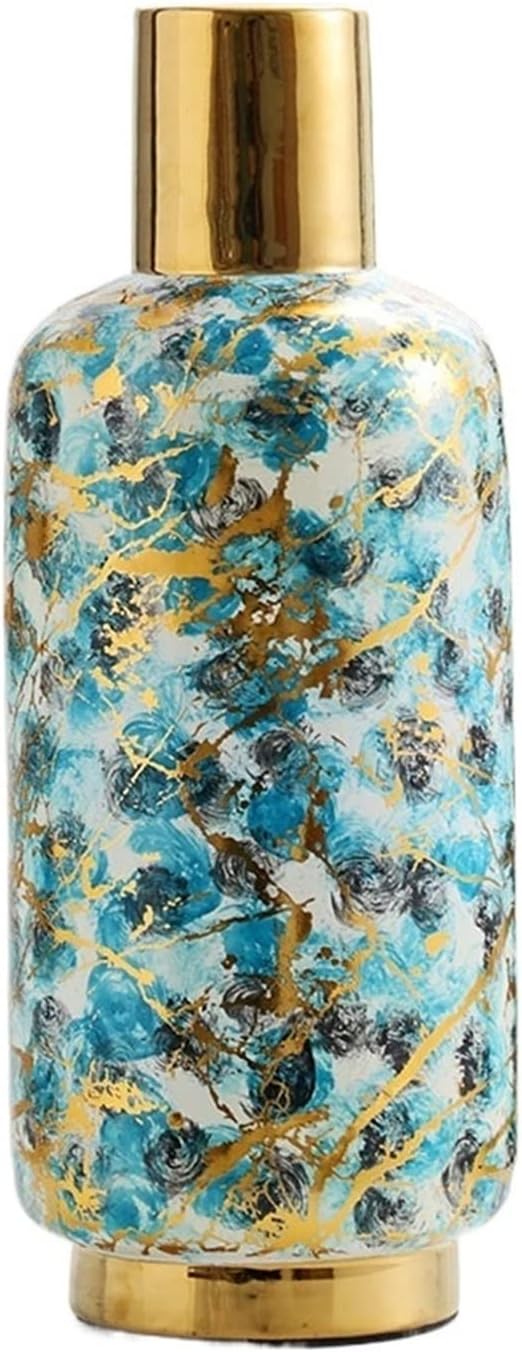 Vase Marble Texture Ceramic Vase Gold Stripe Flowerpot Flowers Arrangement Ornaments Desk Decoration Vases Home Decoration Modern Flower Vase(Large)