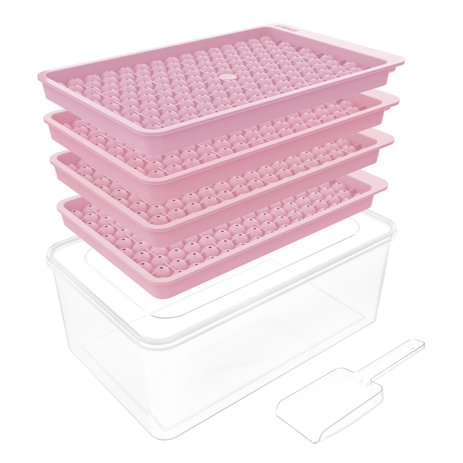NYCDA Ice Cube Trays, 104x4 PCS Ball Mold with Bin & Scoop, Ice Cube Molds, Tiny Tray Crushed Chilling Drinks Coffee Juice Cocktail, Ice Cube Trays for Freezer pink