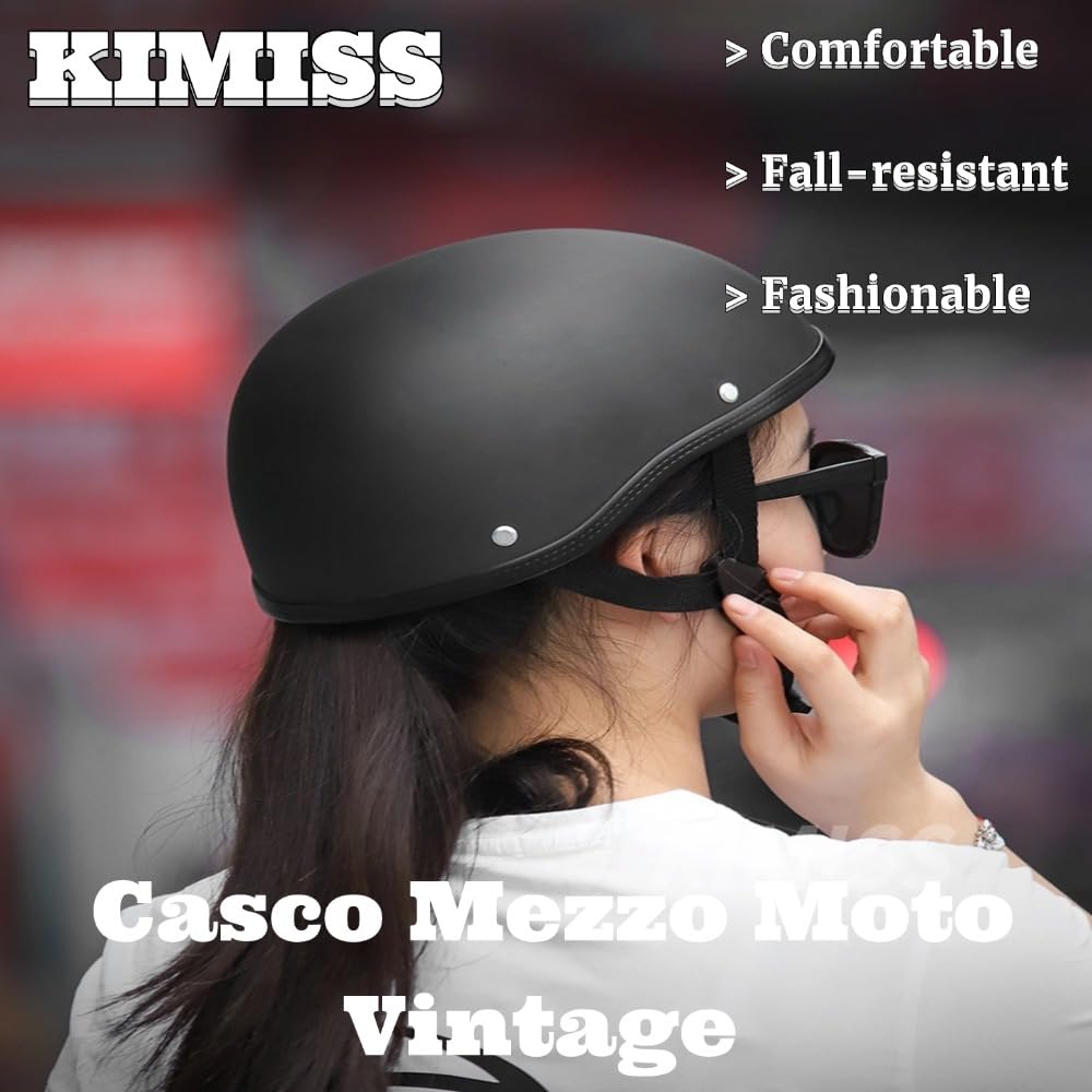 Casco Mezzo Moto Vintage, Casco KIMISS Retro Open Face Scooter Summer Half Face Helme Half Shell Helmet per Cruiser Scooter Riders (Nero brillante)