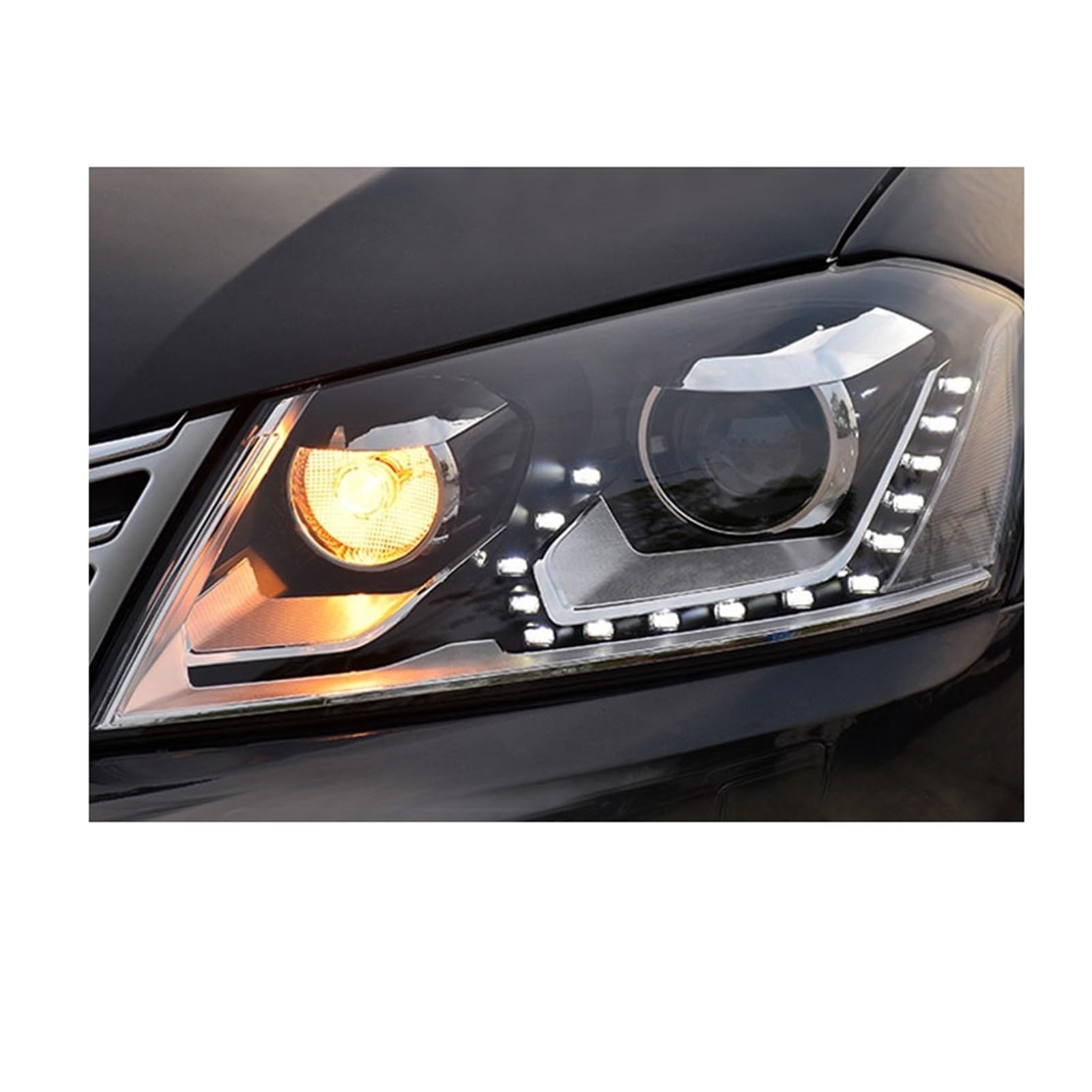 VGOCMDUB Headlights LED DRL Turn Signal Light Bi-xenon Lens Head Lamps Assembly Compatible With VW Compatible With Passat 2012-2015(No bulb in low beam)
