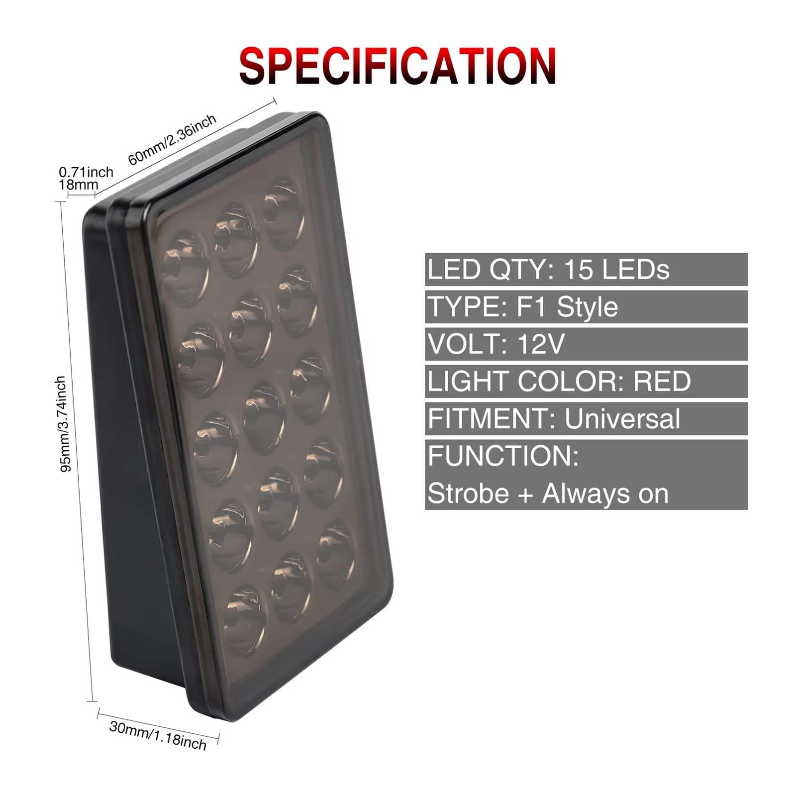 Kit Réflecteur Pare-chocs Arrière Flash Stroboscopique Universel LED 12V, 3ème Feu D'avertissement, Feu De Signalisation Fumé, 15 LED, Feux De Freinage