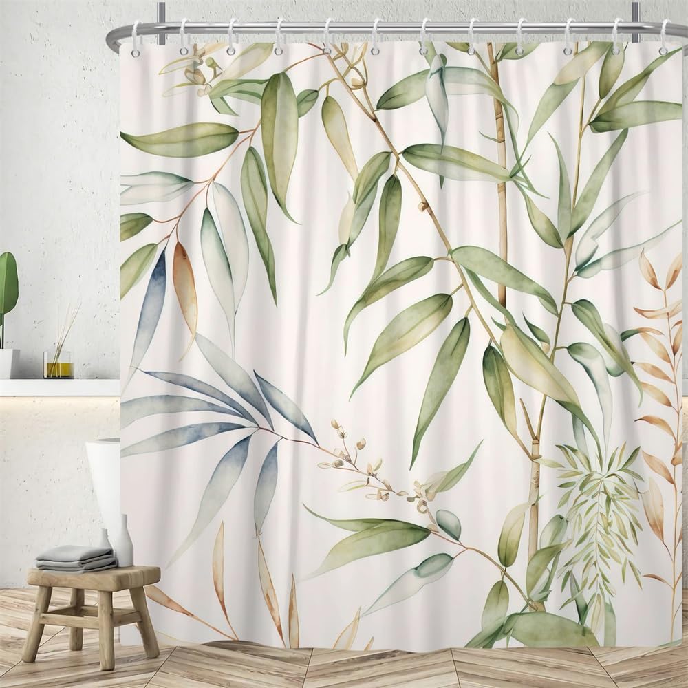 Rideau De Douche Imperméable Anti Moisissure 180x180cm Bambou Vert - Avec 12 Crochets