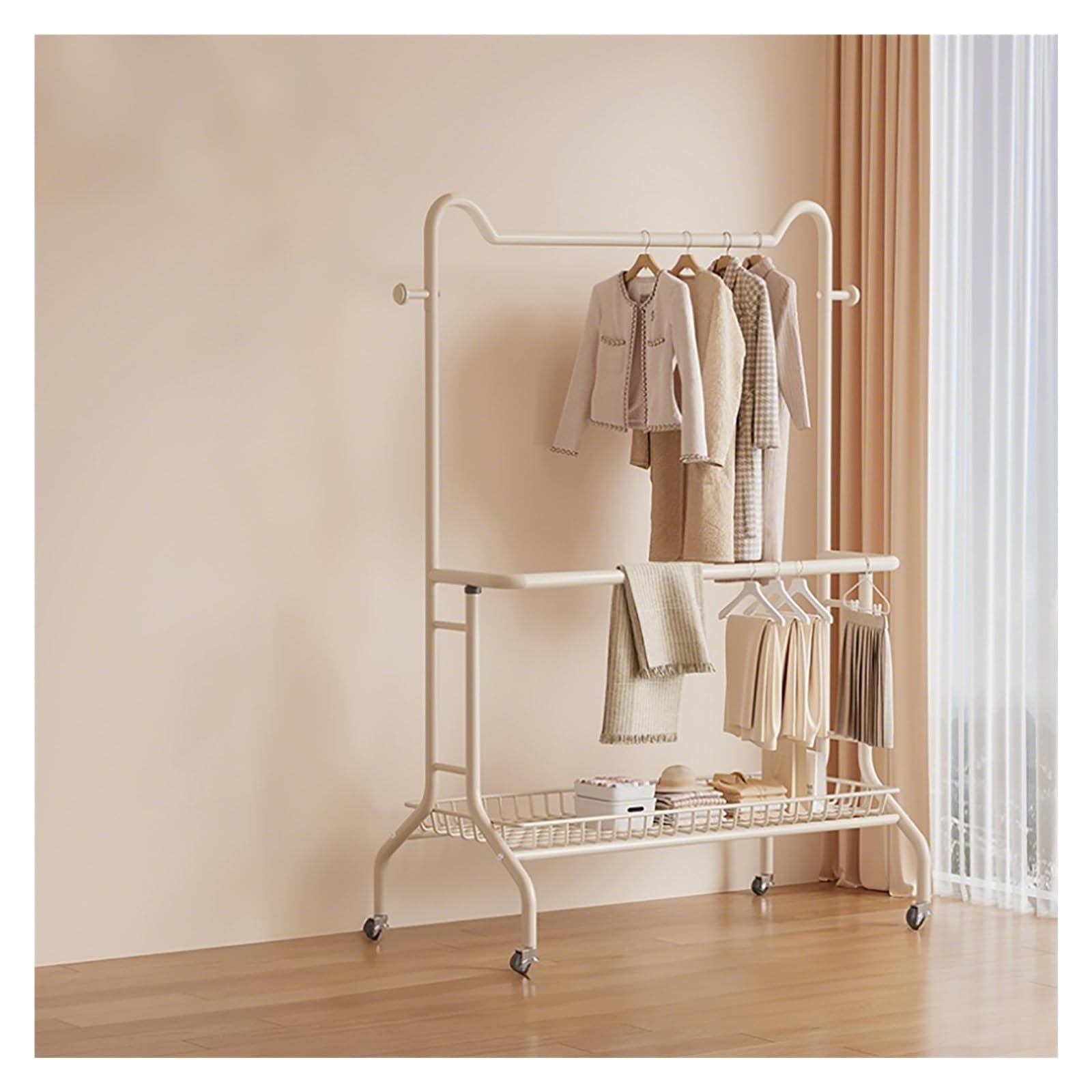 Portant à vêtements à double tringle blanc | Penderie mobile 100 cm cadre en métal