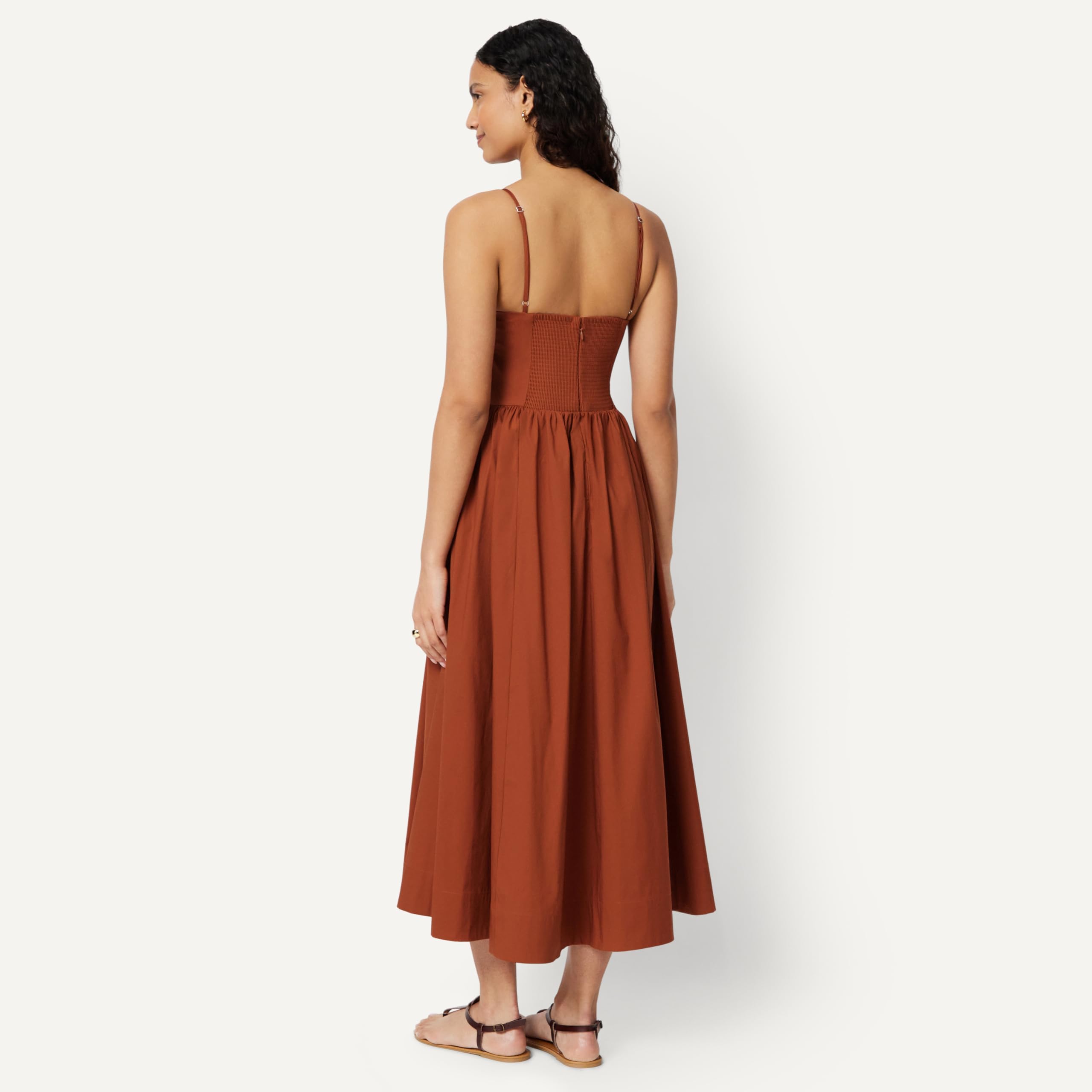 Amazon Essentials Femme Robe midi ajustée et évasée en Popeline de Coton à Bretelles Fines