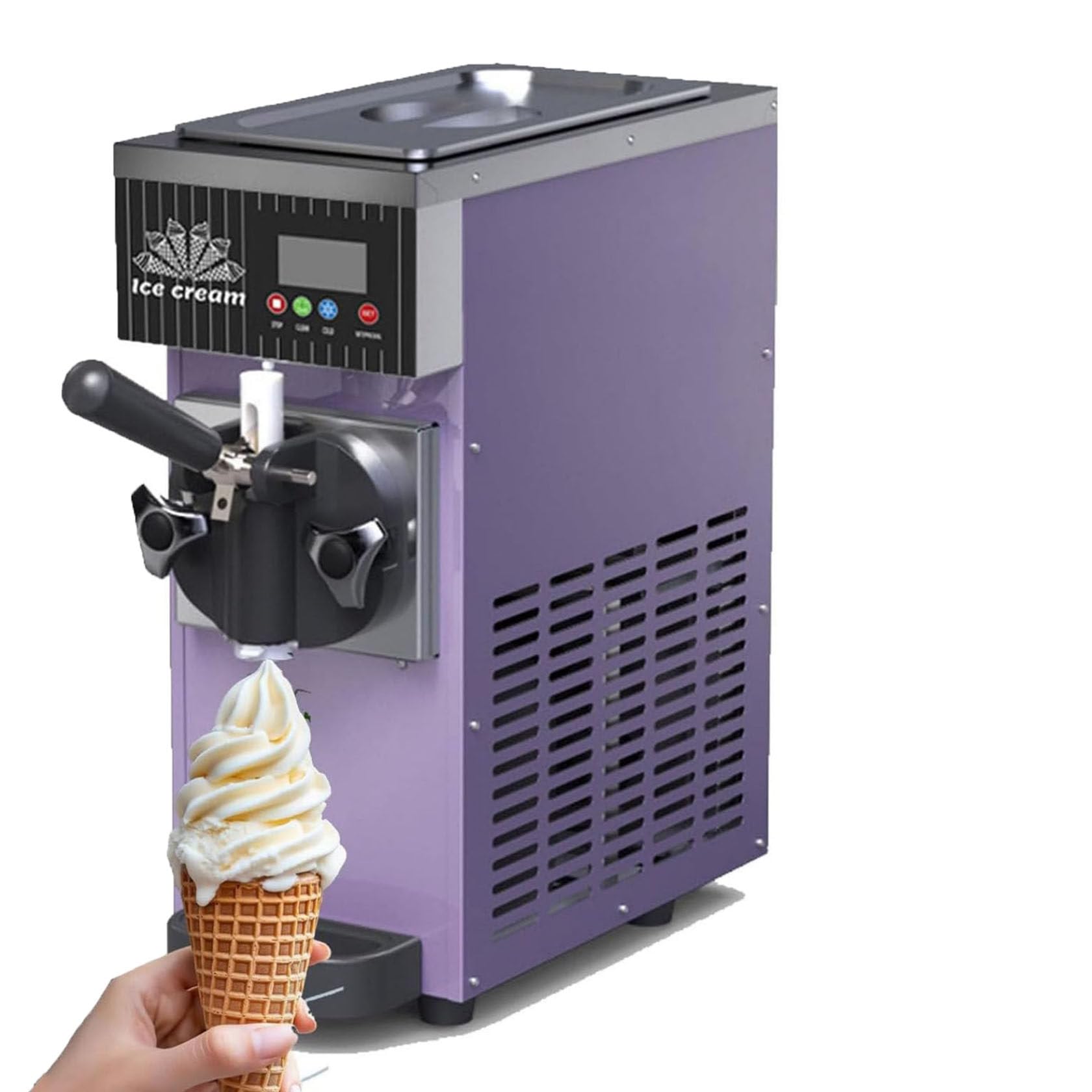 HUMNZR 450w/750wsingle Flavor Commercial Ice Cream Machine, Countertop Yogurt Maker, Soft Serve Ice Cream Machine, 4-8kg/H Output, For Restaurants & Dessert Shops Purple-450W