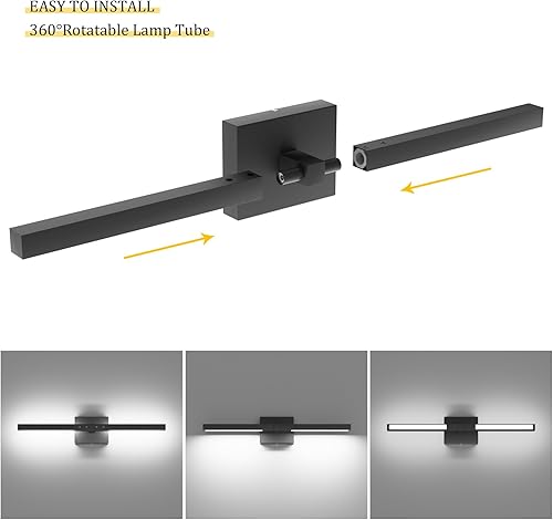 Miniatura 4 de Ralbay Lámpara de tocador negra de 24 pulgadas LED moderna para tocador de baño sobre espejo (luz blanca)