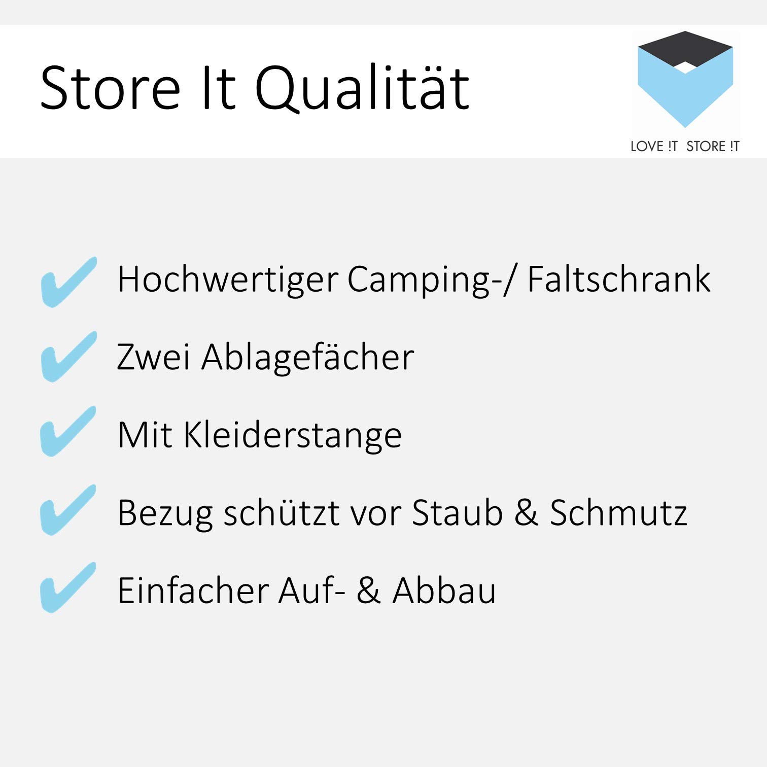 LOVE IT STORE IT Stoffschrank mit Kleiderstange und Ablagefach - Faltschrank für die Aufbewahrung von Kleidung, Schuhen und mehr - Grau Uni - 80 x 50 x 175 cm (LxBxH)