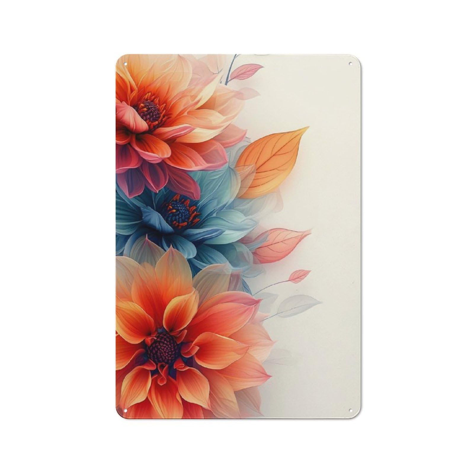 Junmoney Dahlia Flowers Old Fashioned Decorative Tin Sign 30X20cm, Nostalgic Wall Art For Bedroom, Office, Home Bar Or Dining Room