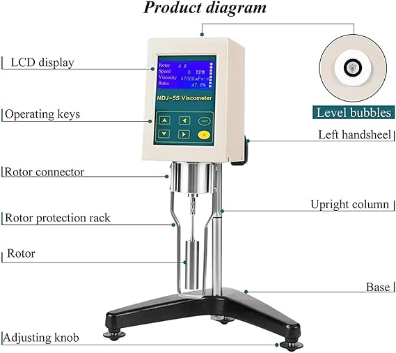 Lab Viscometers, Viscosity Meter Tester with 4 Rotors, Digital Rotary Viscometer 1-100,000mPa.S, 2% Measurement Error