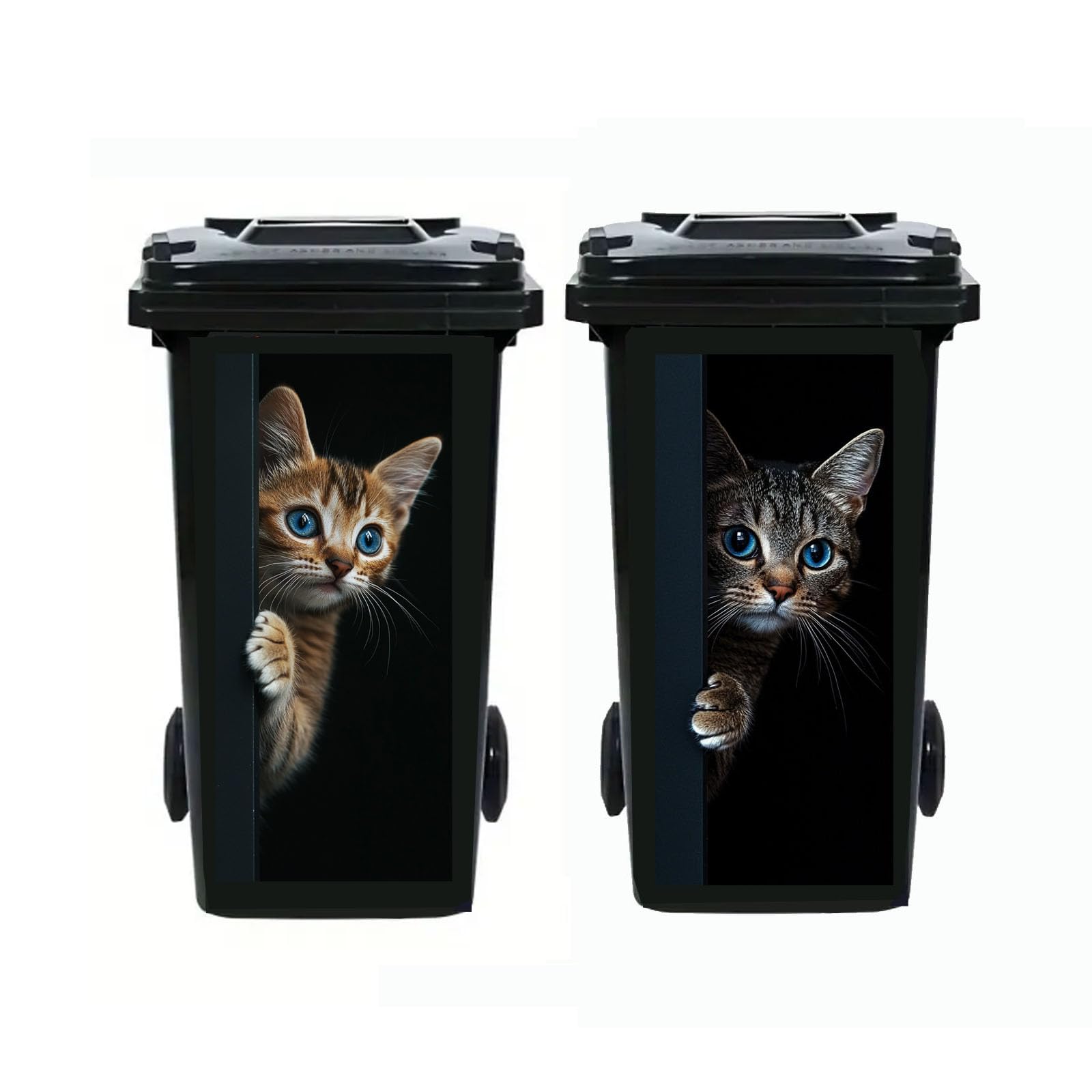 Nouiroy 2Pcs Donkey Dustbin Sticker Decals,14.57×32.28in Raccoon Wheelie Bin Stickers Self Adhesive Panda Peeking Decal for Door Trash Cans Bins Driveway Garden Outdoor Patio Decor (Cat) — image 1