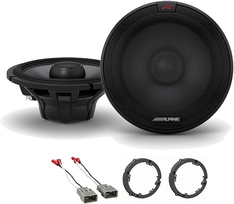 Alpine Pair R-S65.2 300 Watt 6.5" Coaxial 2-Way Speakers Bundle with METRA 72-7800 Speaker Connector Harness & METRA 82-7803 6" Speaker Adapter Plate (Pair) Compatible with 2001-2005 Honda Civic
