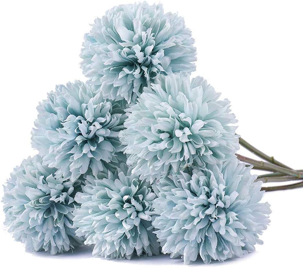 Ruiuzi Artificial Flowers, Fake Flowers Silk Plastic Artificial Hydrangea 6 Heads Bridal Wedding Bouquet for Home Garden Party Wedding Decoration 6Pcs (Grey Blue)