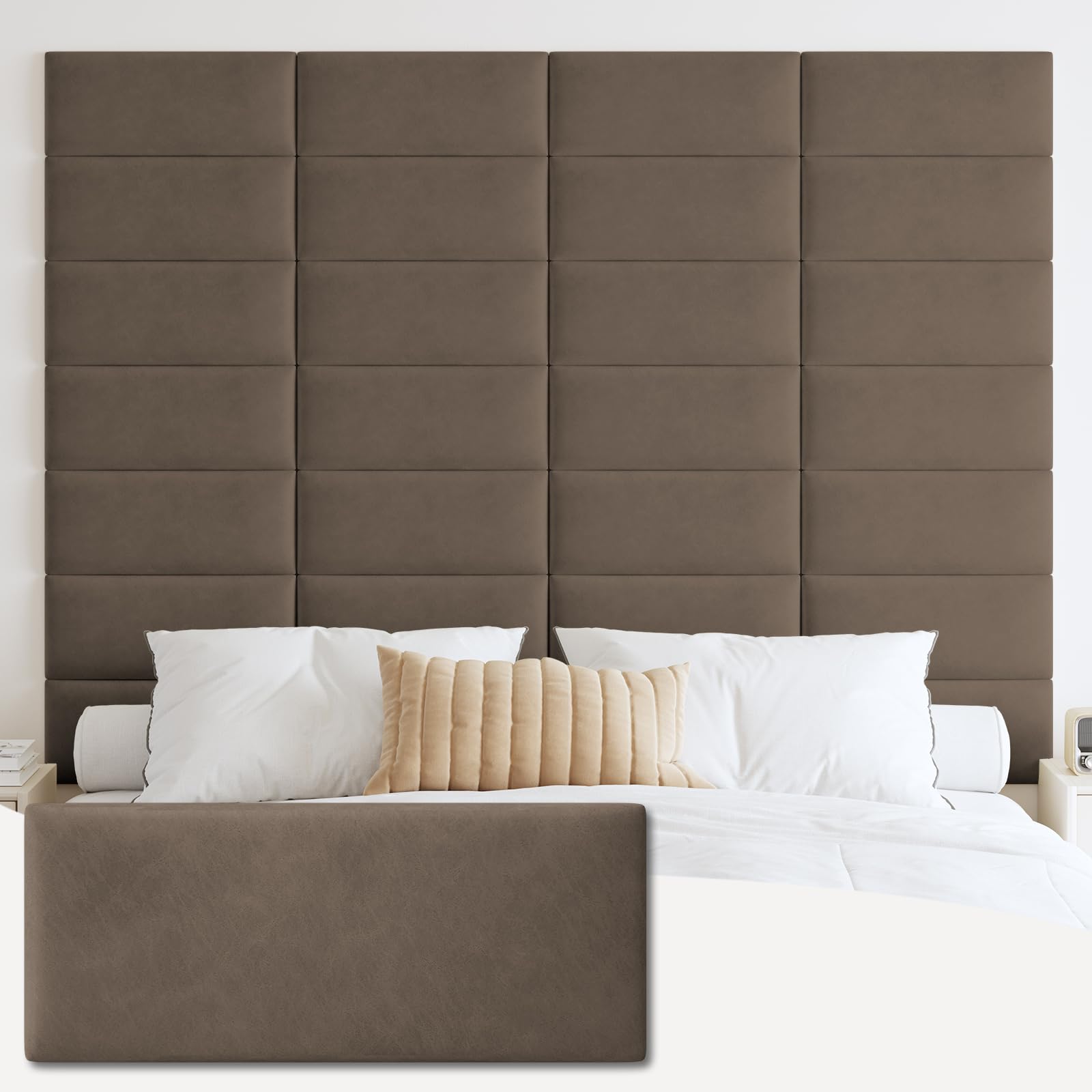 Photo 1 of IFNOW Wall Mounted Headboard, Peel and Stick Panels, Coffee, Queen