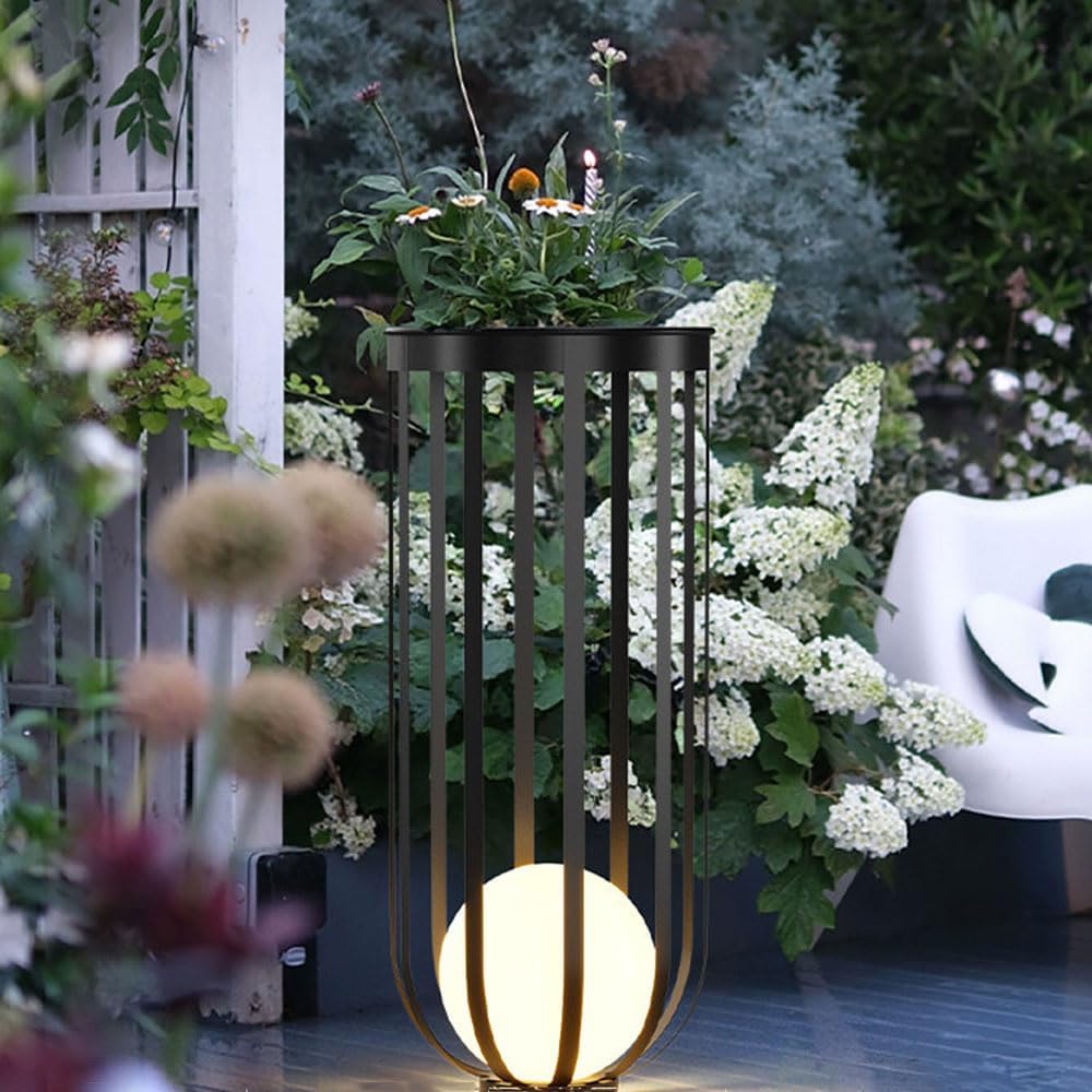 Lights Outdoor with Plant Stand, Waterproof Outdoor Floor Lamp,Metal Flower Shelf Lights，Metal Flower Shelf Lights Landscape Lighting for Patio Porch Deck Yard Garden Decor