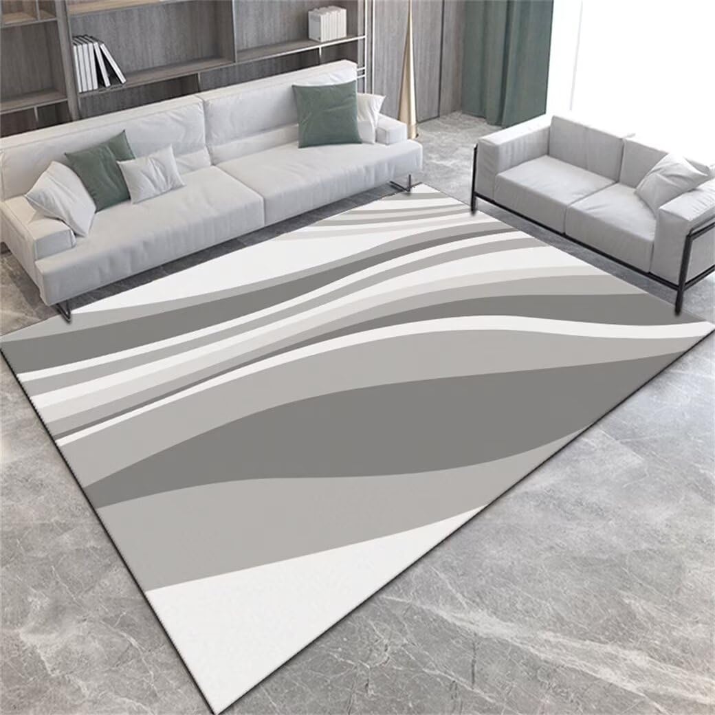 Tapis poil court 180x230cm gris et grand tapis de salon abstrait